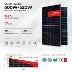 پنل خورشیدی 620 وات مونو کریستال بایفشیال برند AE SOLAR